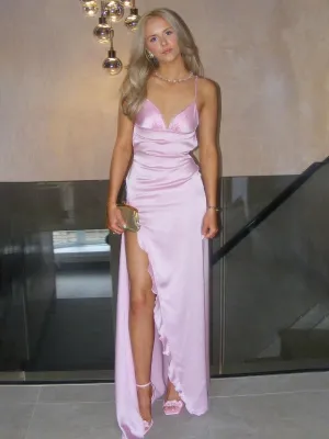 Mermaid Spaghetti Straps Satin Long Party Dresses