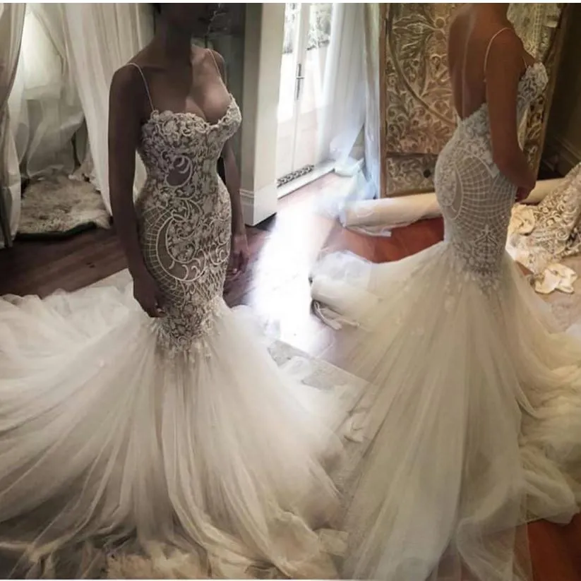 Mermaid Sweet heart Lace Sexy Wedding Dresses,Spaghetti Strap Backless Charming Wedding Dresses,220019