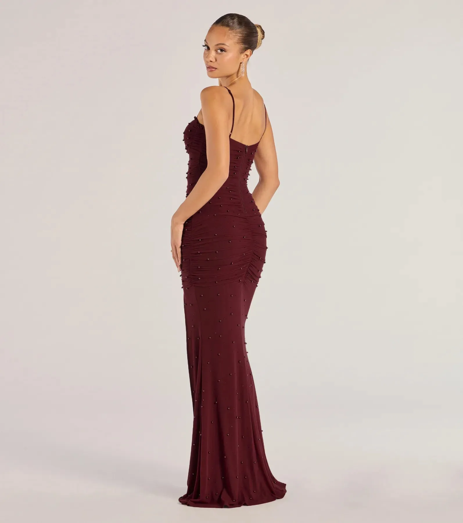 Milena Faux Pearl Mesh High Slit Mermaid Dress