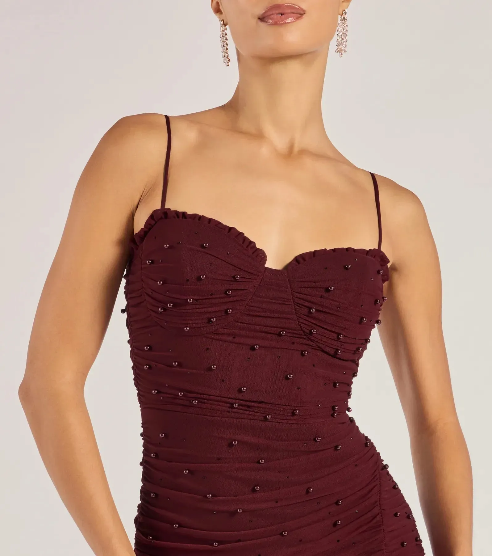 Milena Faux Pearl Mesh High Slit Mermaid Dress