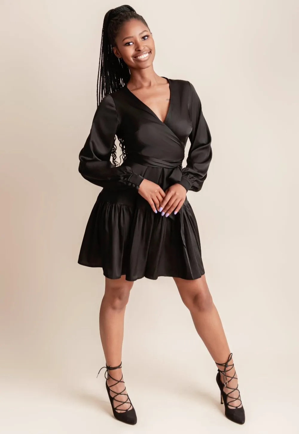 Mini satin wrap dress