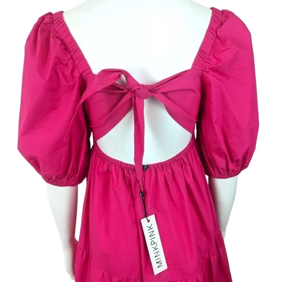 Minkpink Yasamin Tiered Midi Dress NEW Womens Small Barbiecore Revolve Pink