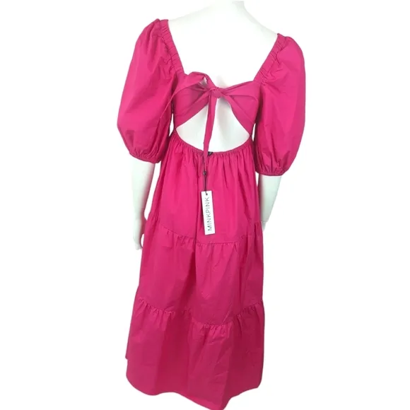 Minkpink Yasamin Tiered Midi Dress NEW Womens Small Barbiecore Revolve Pink