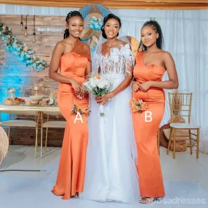 Mismatched Orange Mermaid One Shoulder Maxi Long Bridesmaid Dresses For Wedding Party,WG1866