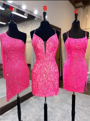 Mismatched Sequin Pink Prom Dress / Short Homecoming Dresses,HD0202