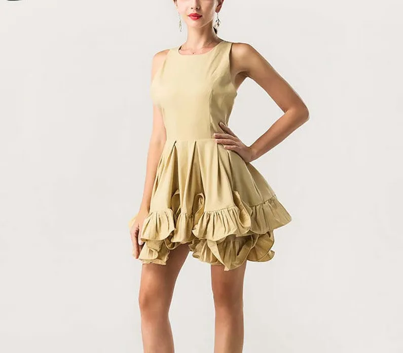 Missord cross halter flounced round neck dress FT5182