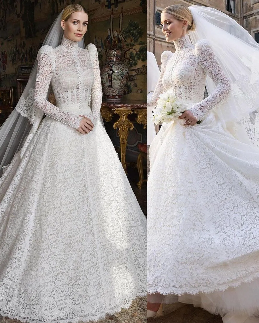 Modest High-neck Wedding Dresses with Lace Long Sleeves