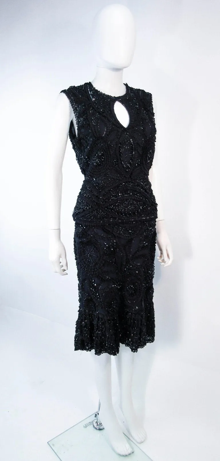 NAEEM KHAN 2 pc Black Beaded Skirt and Top Stretch Ensemble Size 8-10