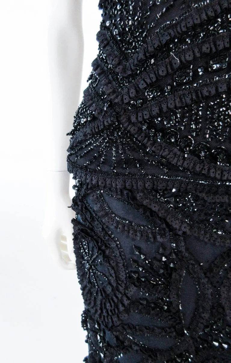 NAEEM KHAN 2 pc Black Beaded Skirt and Top Stretch Ensemble Size 8-10