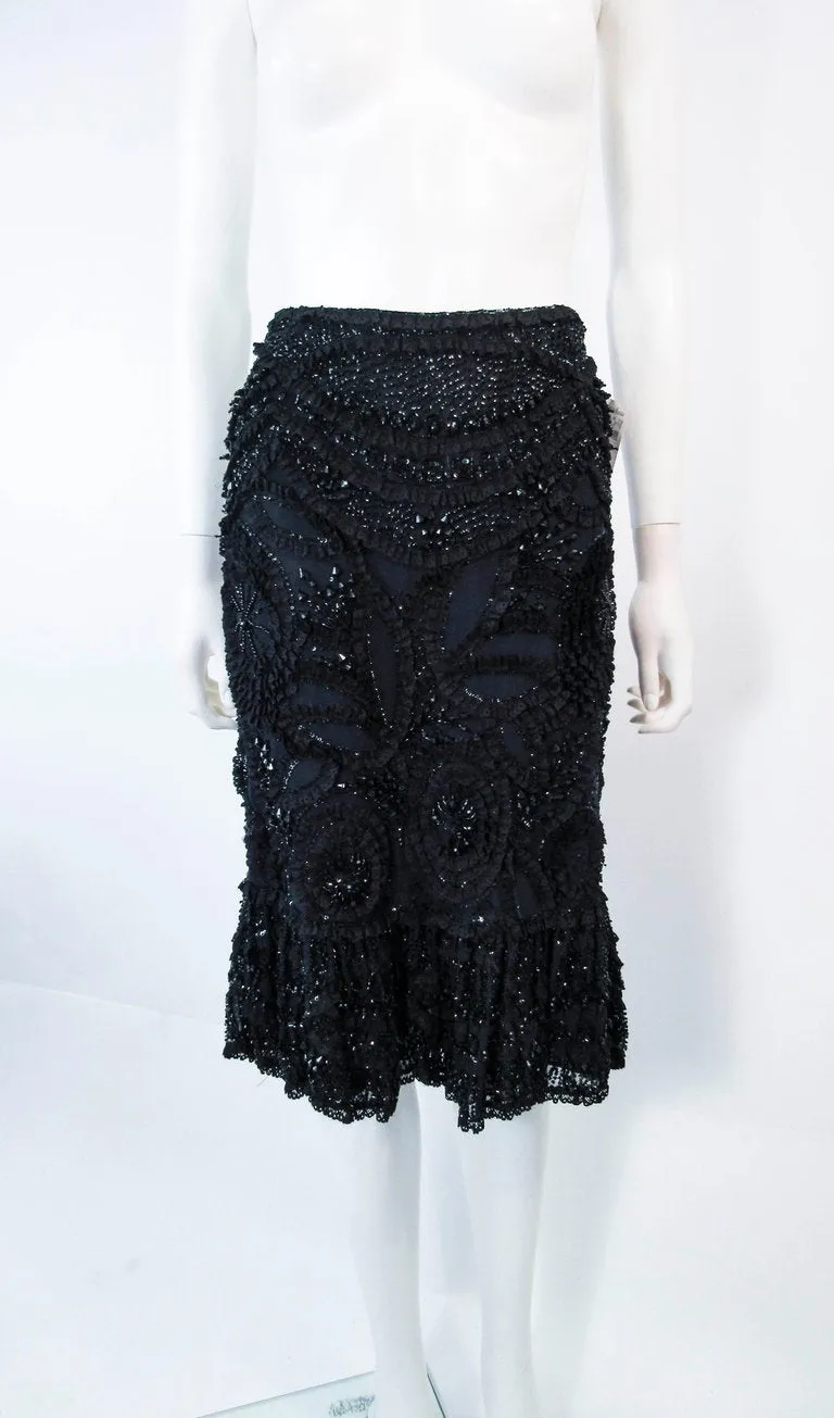 NAEEM KHAN 2 pc Black Beaded Skirt and Top Stretch Ensemble Size 8-10