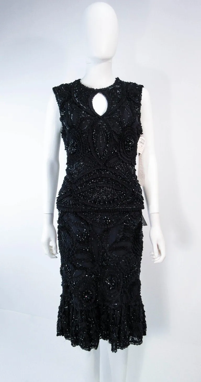 NAEEM KHAN 2 pc Black Beaded Skirt and Top Stretch Ensemble Size 8-10