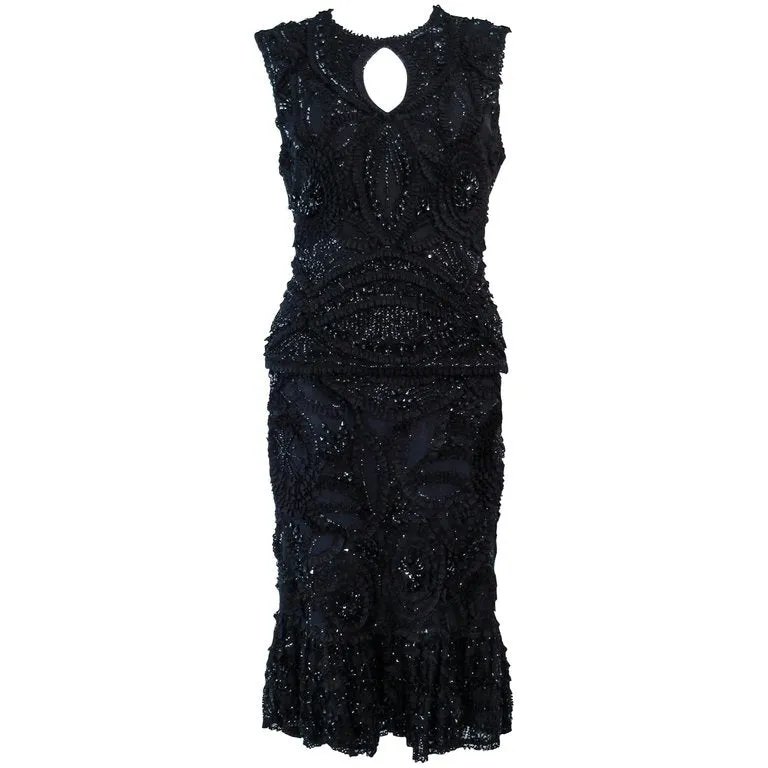 NAEEM KHAN 2 pc Black Beaded Skirt and Top Stretch Ensemble Size 8-10