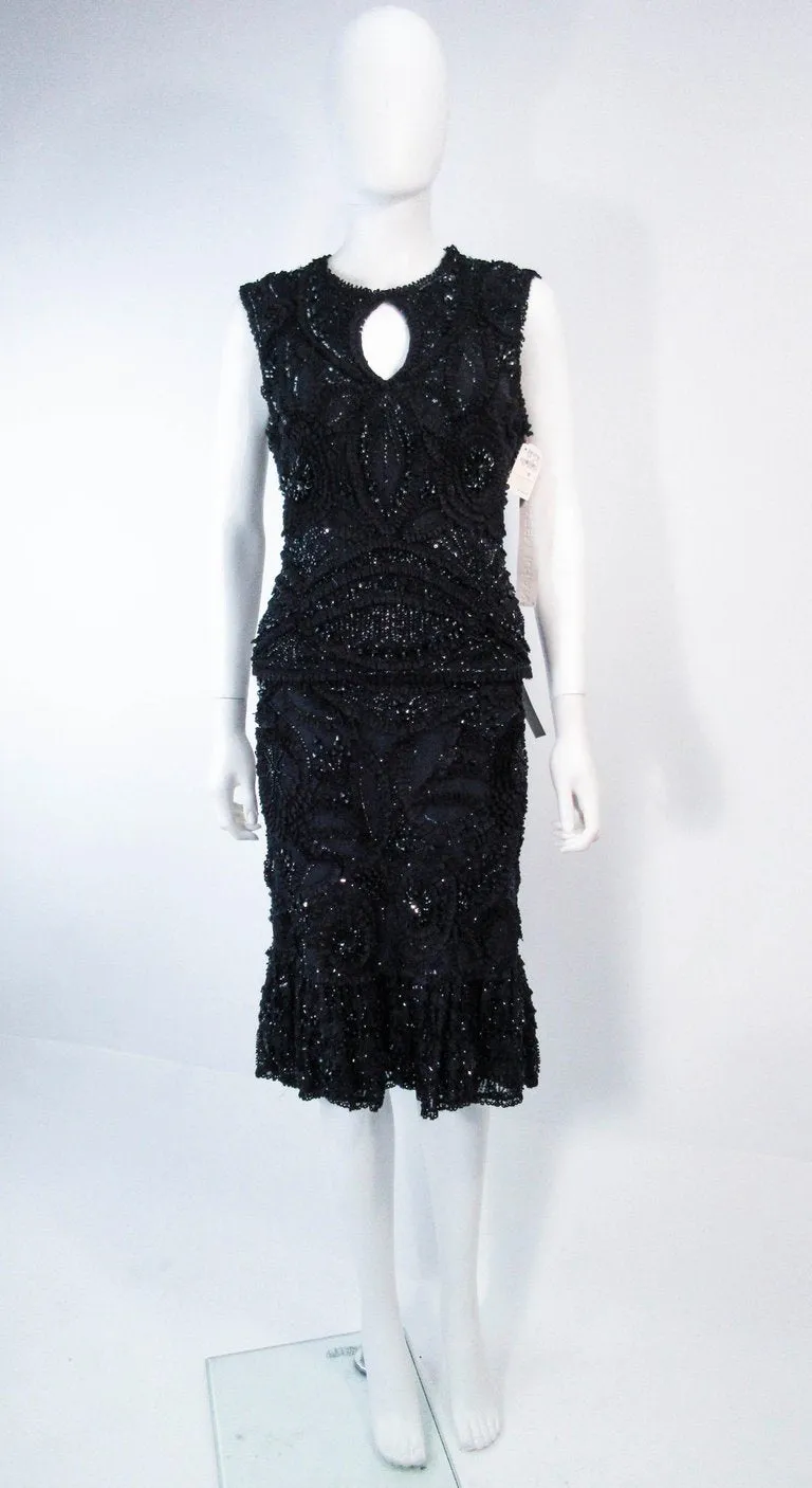 NAEEM KHAN 2 pc Black Beaded Skirt and Top Stretch Ensemble Size 8-10