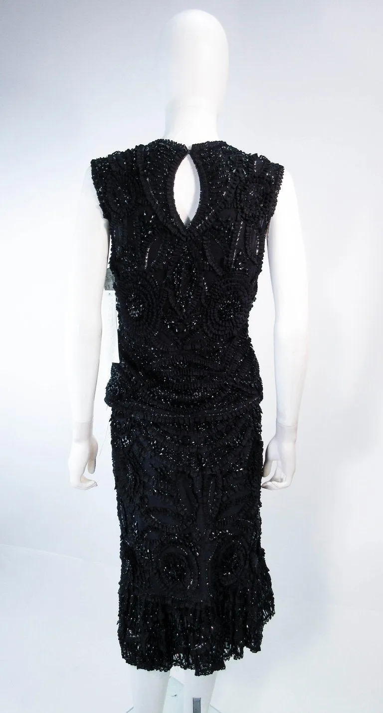 NAEEM KHAN 2 pc Black Beaded Skirt and Top Stretch Ensemble Size 8-10
