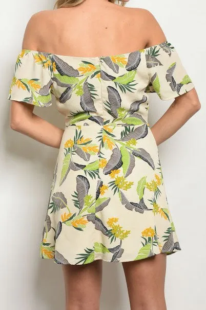 NATALIE TROPICAL OFF THE SHOULDER DRESS