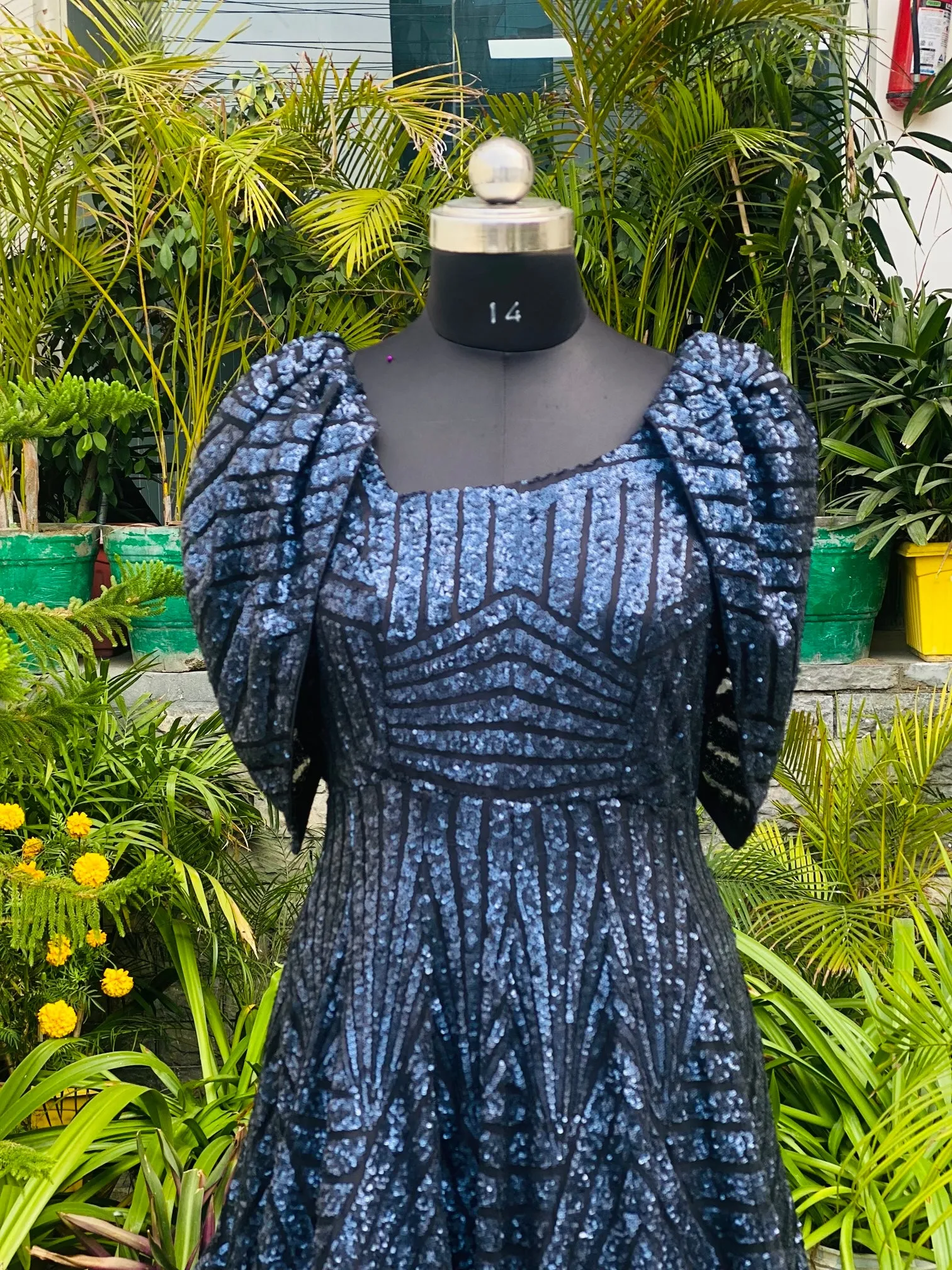 Navy Blue Sequin Gown