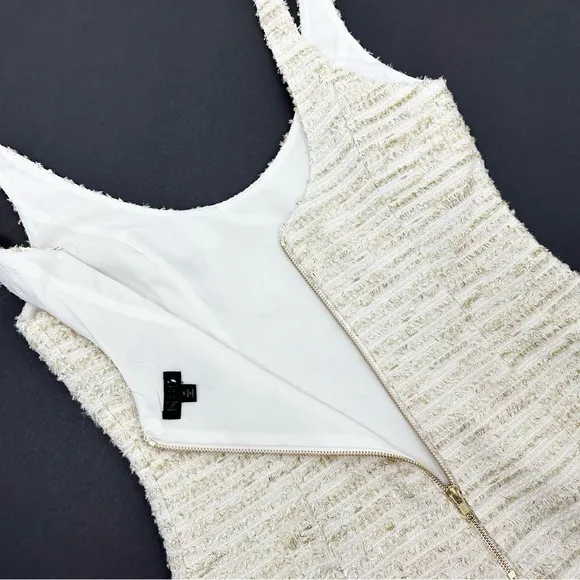 NBD Revolve Hendrix Ivory Gold Fringed Tweed Mini Dress Size M