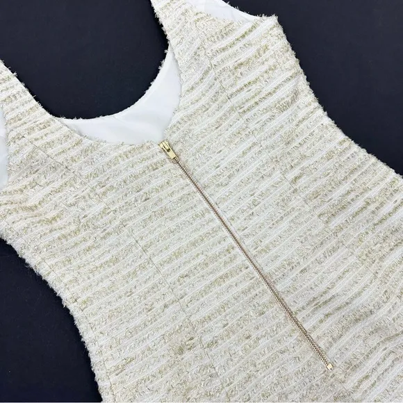 NBD Revolve Hendrix Ivory Gold Fringed Tweed Mini Dress Size M
