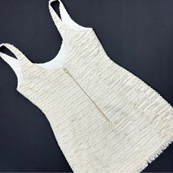 NBD Revolve Hendrix Ivory Gold Fringed Tweed Mini Dress Size M