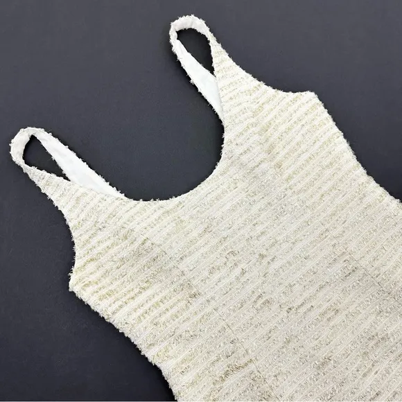 NBD Revolve Hendrix Ivory Gold Fringed Tweed Mini Dress Size M