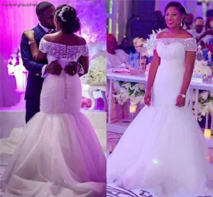 New African Mermaid Wedding Dress Off Shoulder Bridal Gown