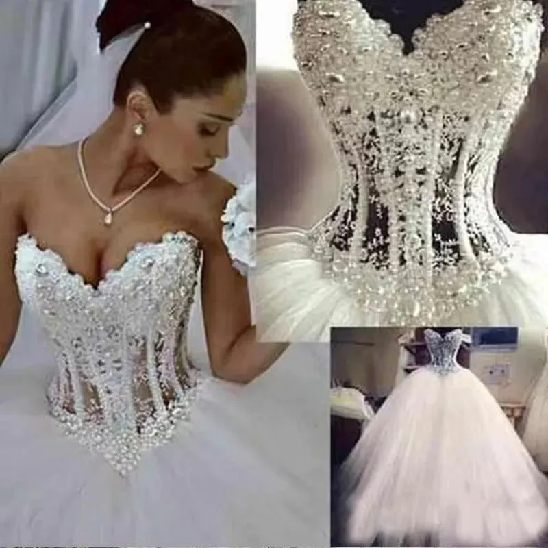 New Princess Vestido De Noiva Ball Dresses Sweetheart Fluffy Lace Beading Crystal Luxury Vintage Wedding Gowns