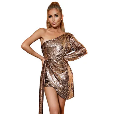 New Rose Gold Sequin Short Mini Skirt Dress, Sz M! Fits women up to Sz 4