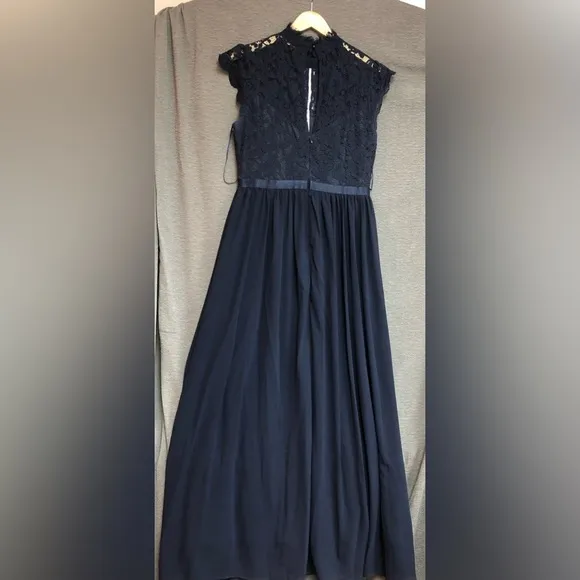 No brand navy blue formal gown, size 10 lace top with chiffon bottom