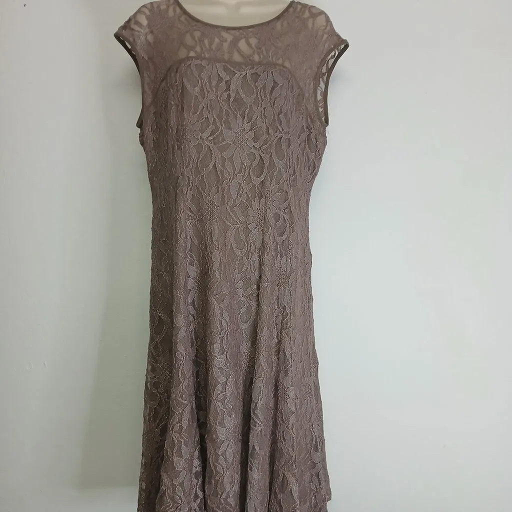 NWOT Anne Klein metallic tan Lace midi dress size 12
