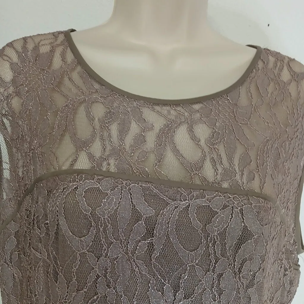 NWOT Anne Klein metallic tan Lace midi dress size 12