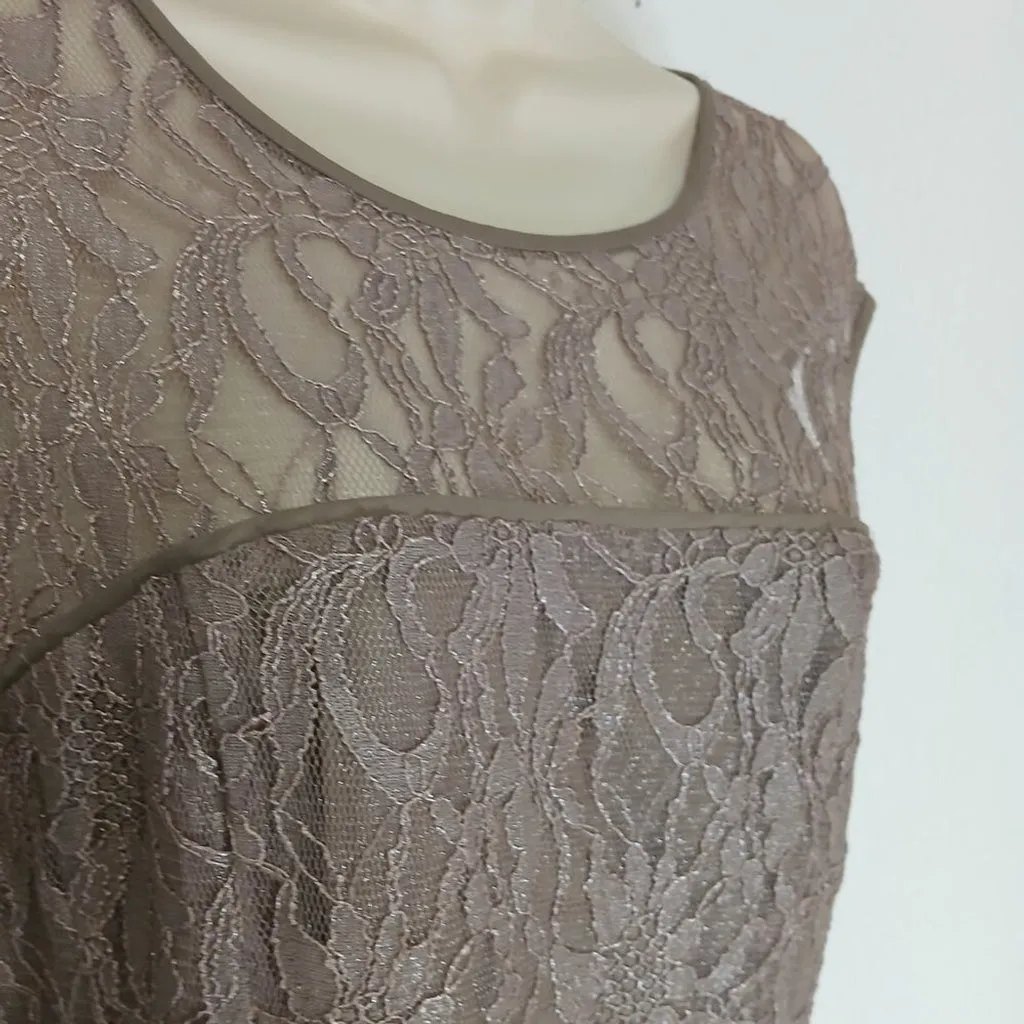 NWOT Anne Klein metallic tan Lace midi dress size 12
