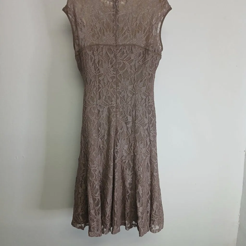NWOT Anne Klein metallic tan Lace midi dress size 12