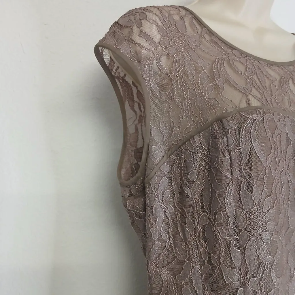 NWOT Anne Klein metallic tan Lace midi dress size 12