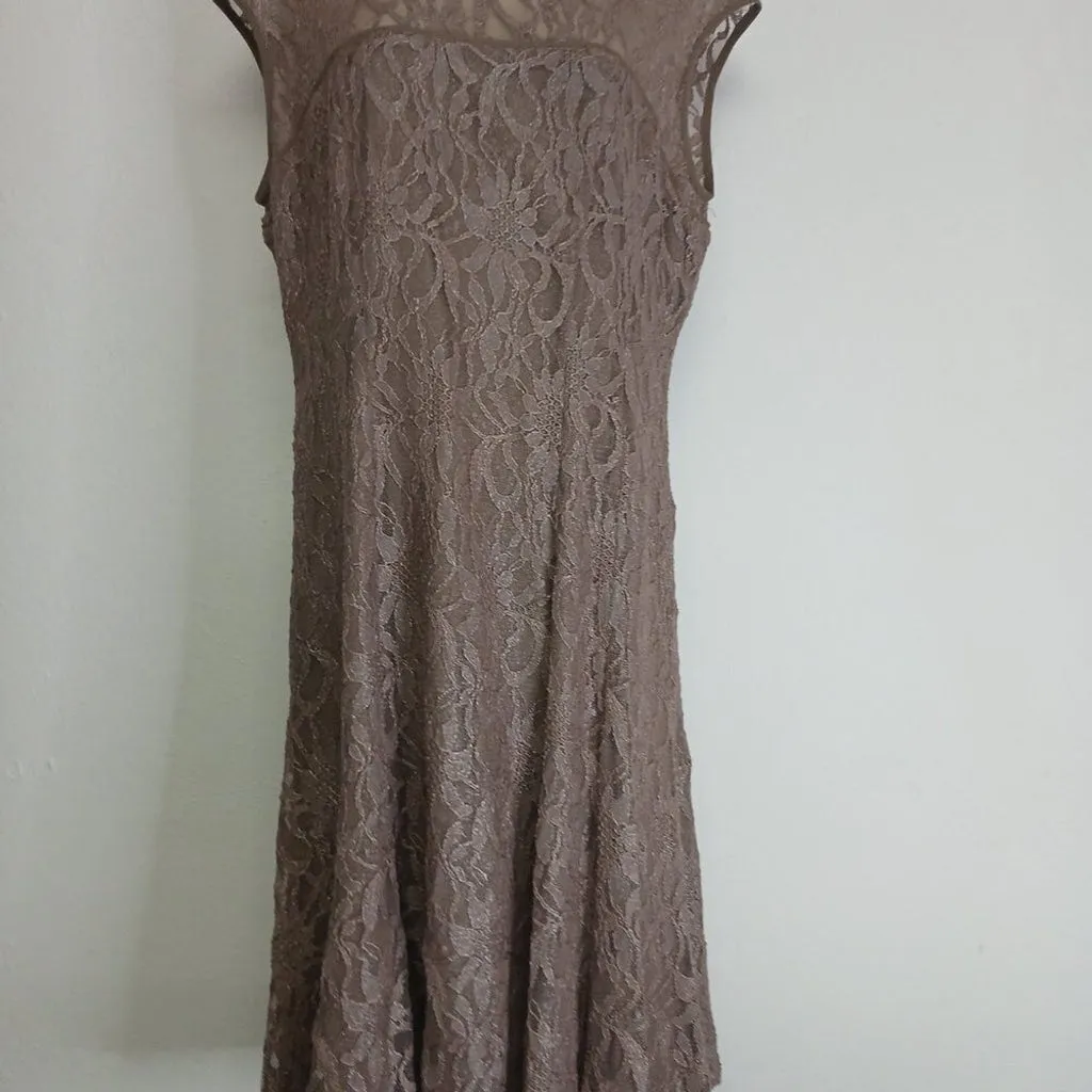 NWOT Anne Klein metallic tan Lace midi dress size 12