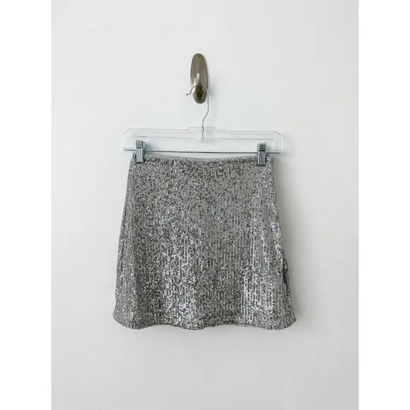 NWT Abercrombie &amp; Fitch Scarlett Sequin Mini Skort XXS Silver Skirt