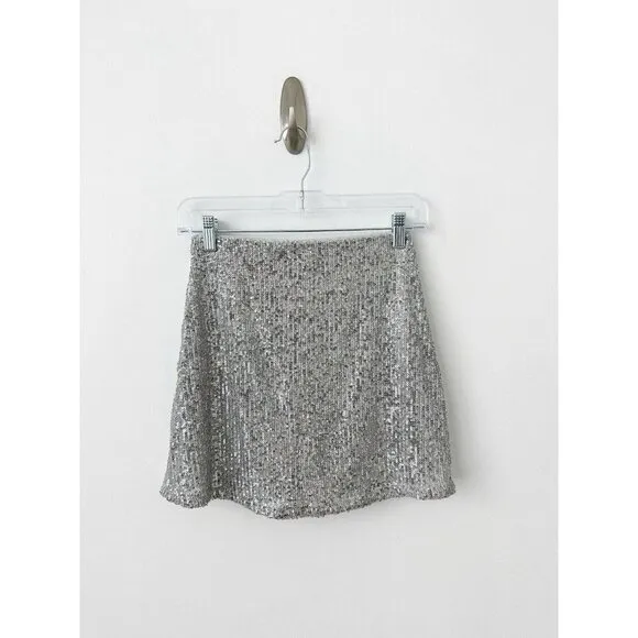 NWT Abercrombie &amp; Fitch Scarlett Sequin Mini Skort XXS Silver Skirt