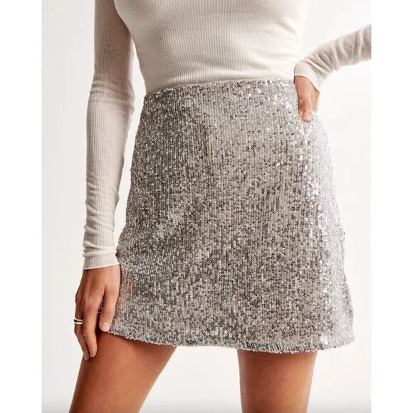 NWT Abercrombie &amp; Fitch Scarlett Sequin Mini Skort XXS Silver Skirt