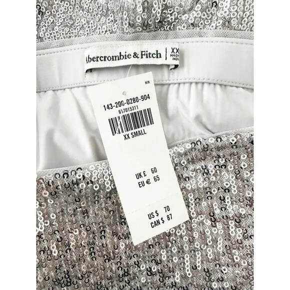 NWT Abercrombie &amp; Fitch Scarlett Sequin Mini Skort XXS Silver Skirt