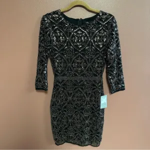 NWT Lulu’s sequin 3/4 sleeve mini cocktail dress lined size XS in black &amp; silver
