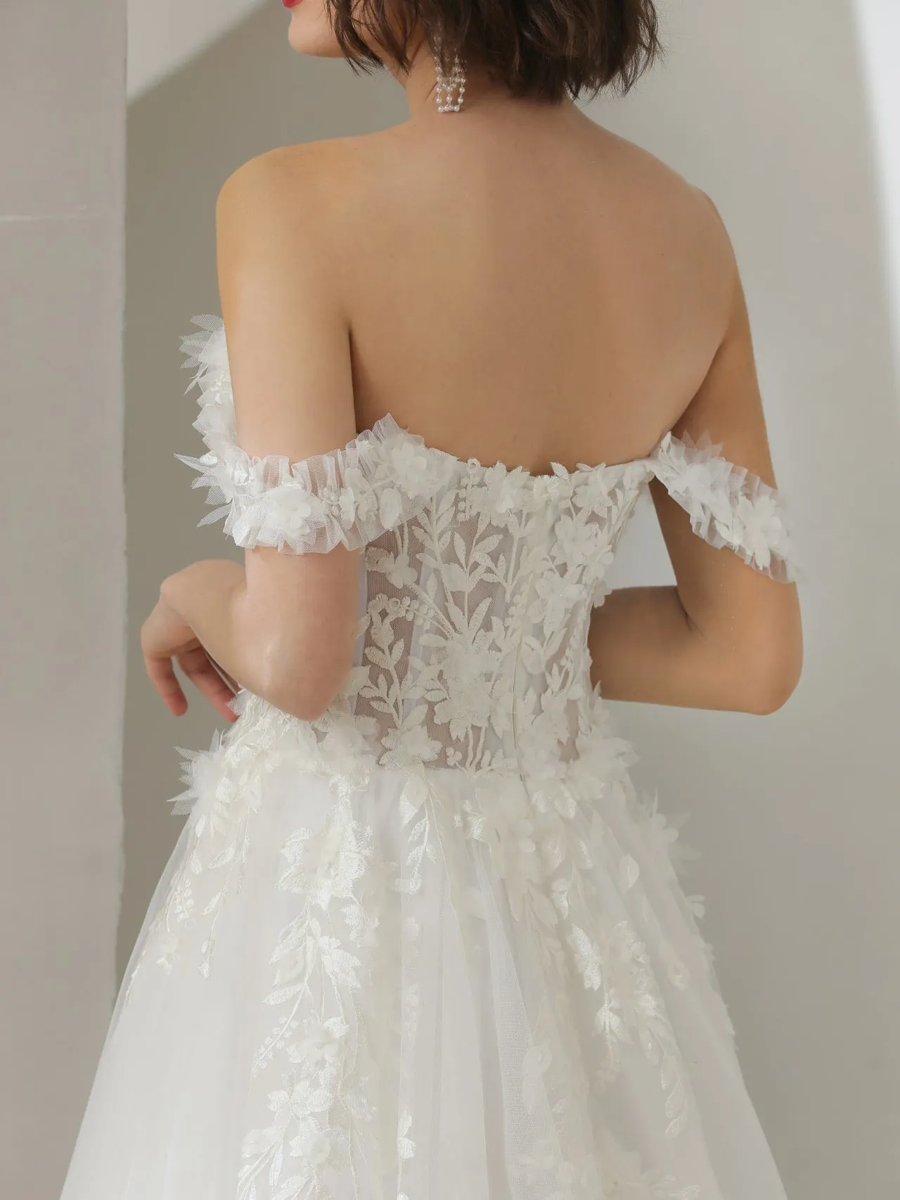 Off Shoulder 3D Floral Lace A-Line Wedding Dress | Karina