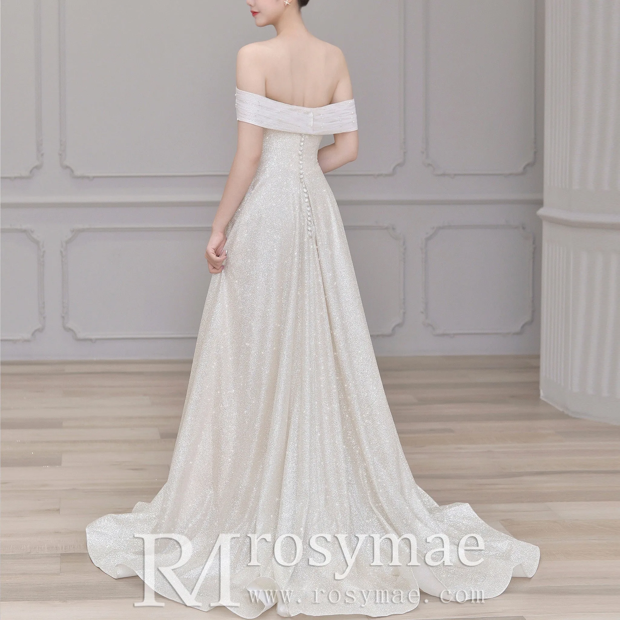 Off Shoulder A-line Wedding Dresses with Detachable Tulle Skirt