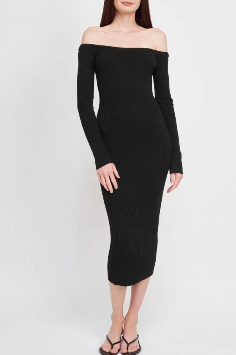 Off Shoulder BodyCon Midi Dress