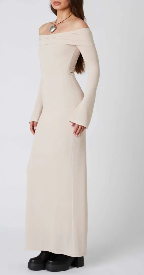 Off Shoulder Long Sleeve Maxi Dress