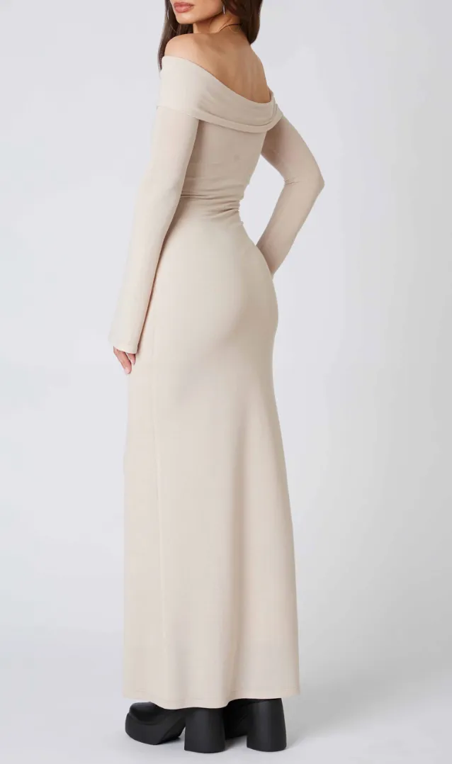 Off Shoulder Long Sleeve Maxi Dress