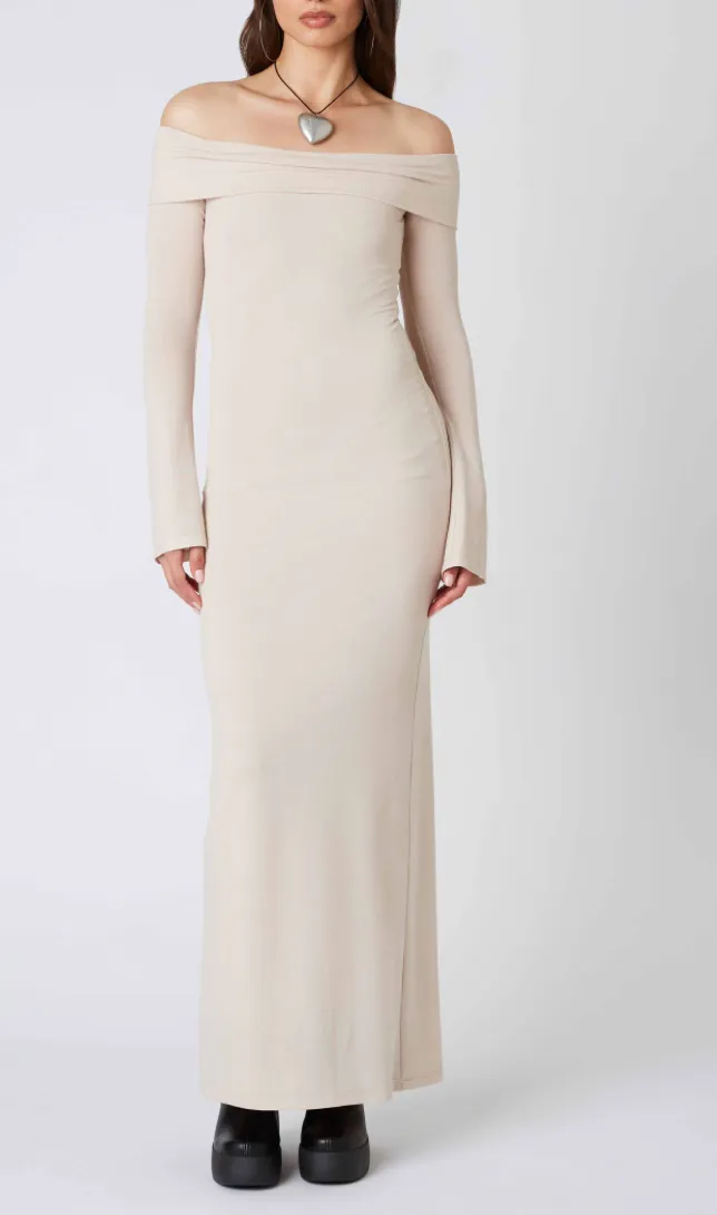 Off Shoulder Long Sleeve Maxi Dress