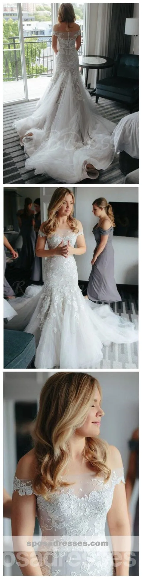 Off Shoulder Mermaid Lace Cheap Wedding Dresses Online, Cheap Mermaid Bridal Dresses, WD446