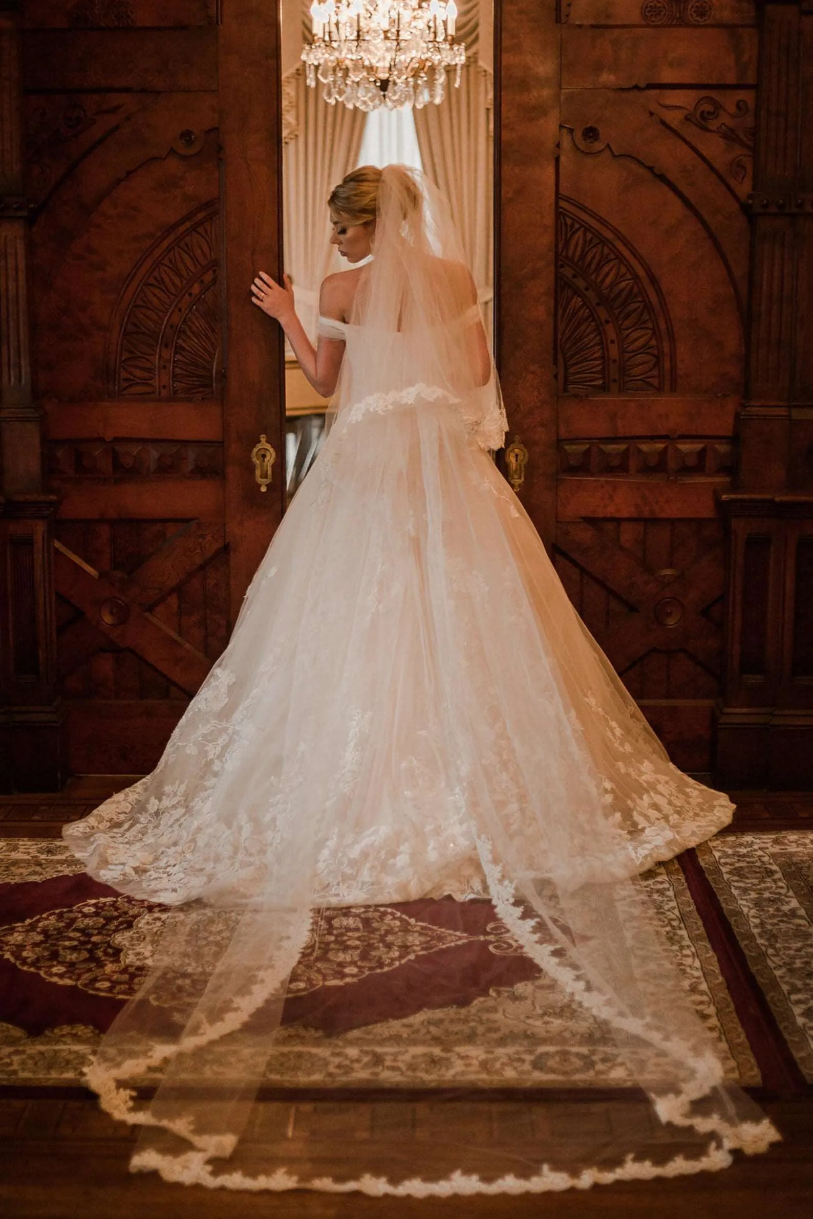Off Shoulder Pleated Sweetheart Bodice with Floral Lace Full A-Line Wedding Dress | Bella