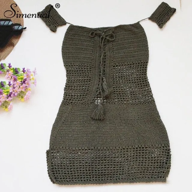 Off Shoulder Tassel Crochet Sundress