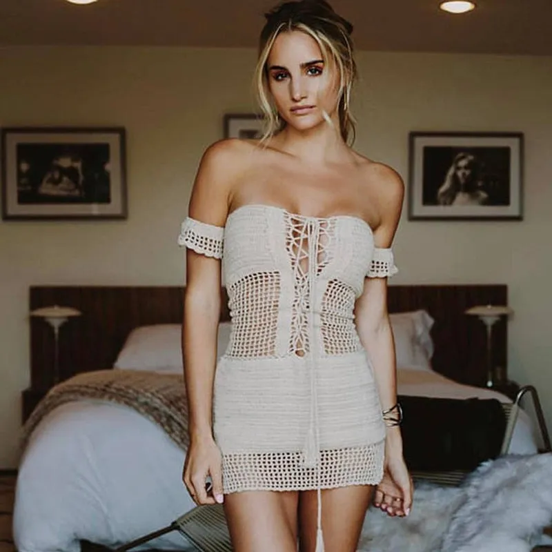 Off Shoulder Tassel Crochet Sundress