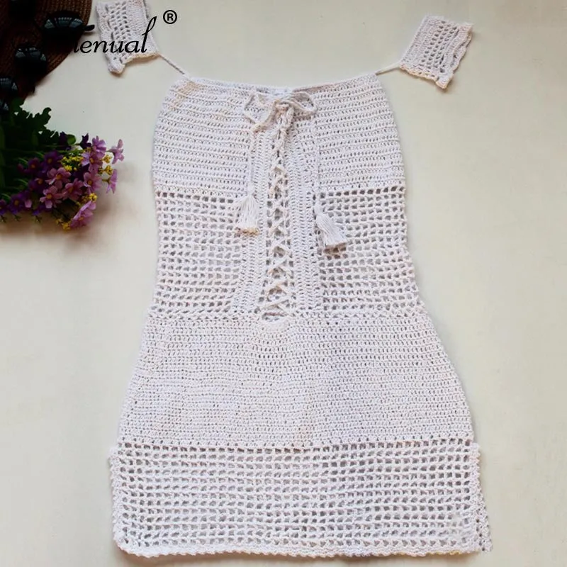 Off Shoulder Tassel Crochet Sundress